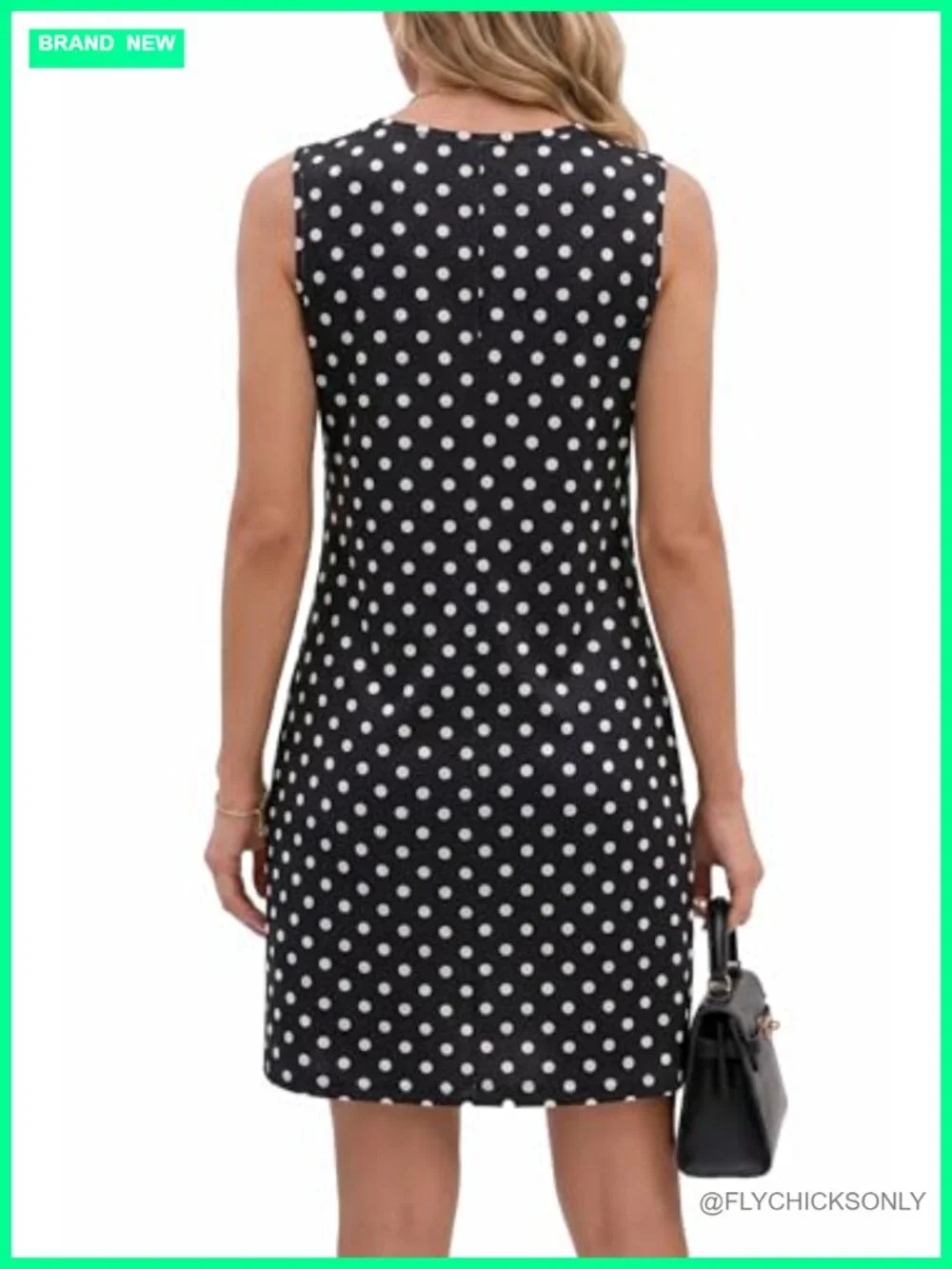 Women's Casual Polka Dot A-Line Midi Dress Sleeveless with Pockets